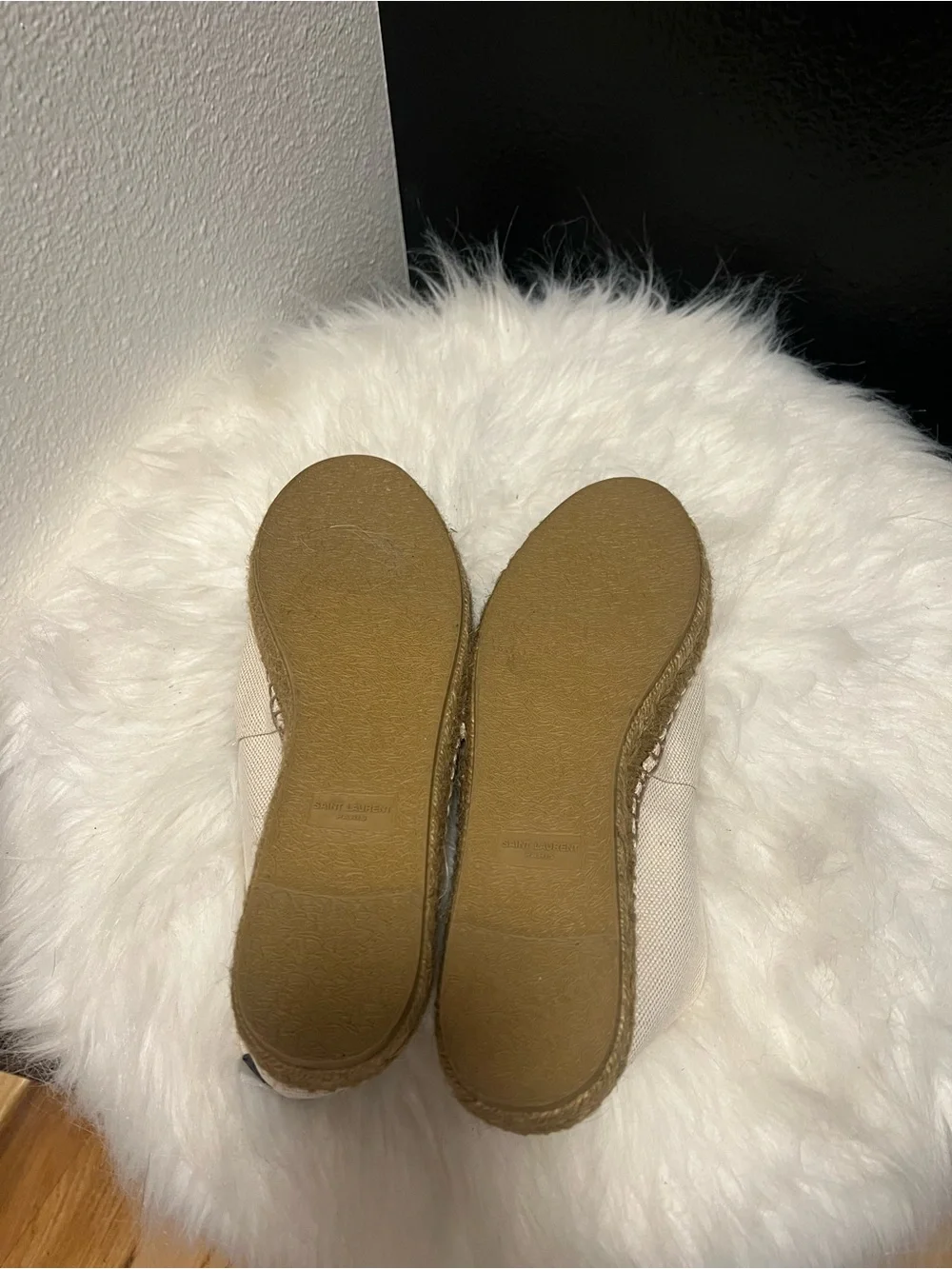 Saint Laurent Cream Canvas Espadrille Slip-Ons with Black Heel Tab